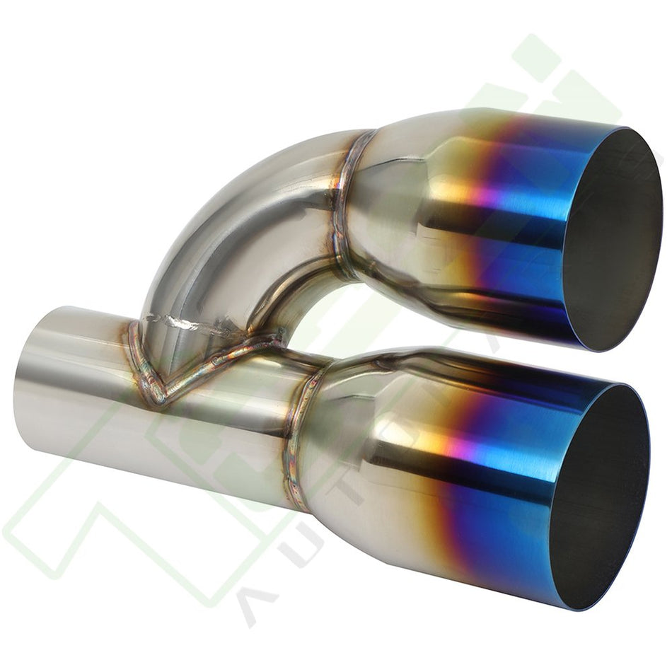 Staggered Blue Burnt Dual Exhaust Pipe Tip Polished Stainless 2.5inchIn 3.5inchOut