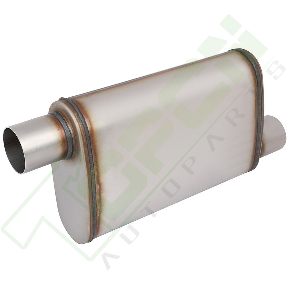 2.5inch Offset Inlet- Outlet Exhaust Chamber Muffler 409 Stainless Steel Long-19.5inch