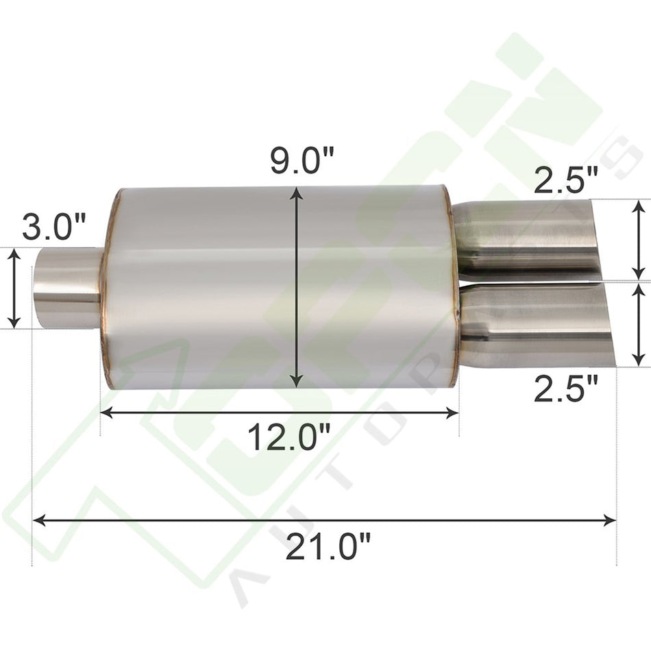 3inch Inlet - Dual Slant Tip-3inch Exhaust Muffler Upgrade Stainless Long-20.5inch