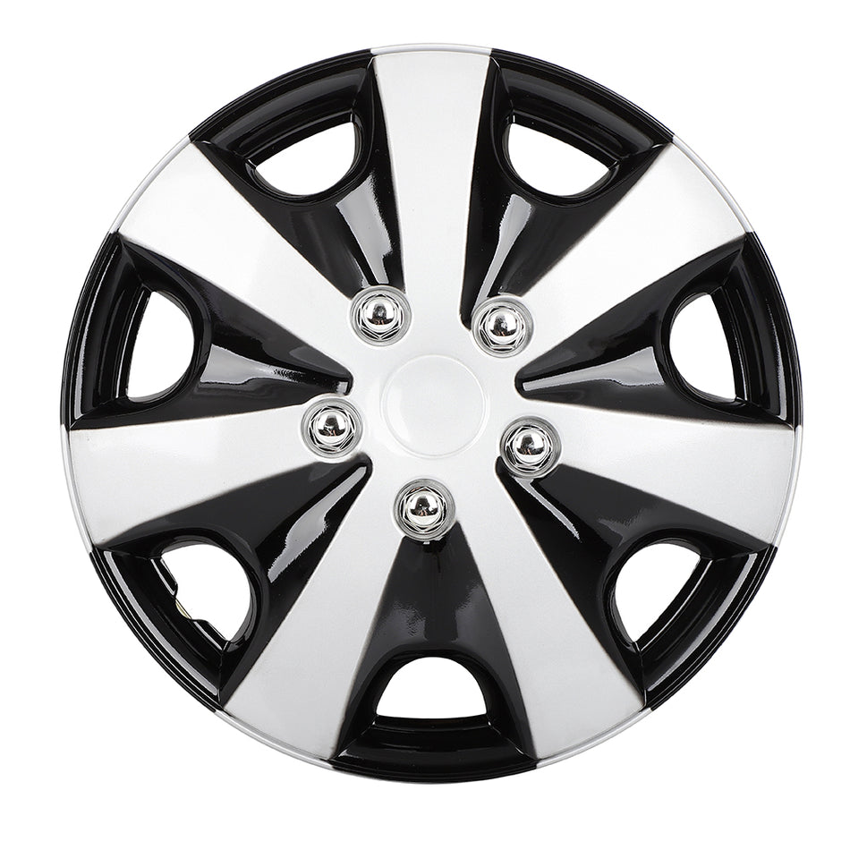 4 Pcs 15 Inch Wheel Hub Caps Black & Silver For All Makes Models Wheel Cover Kit