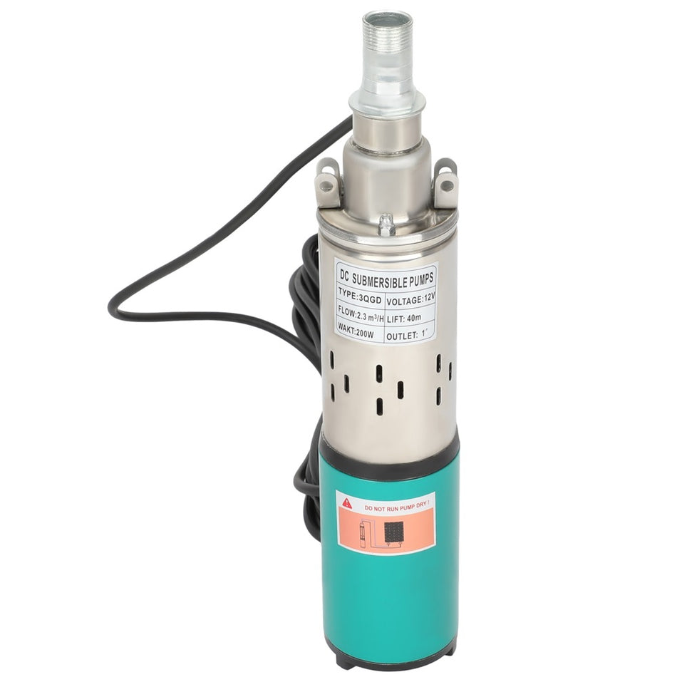 12v Solar Submersible Water Pump Stainless Steel Deep Well Green Max Head 40m