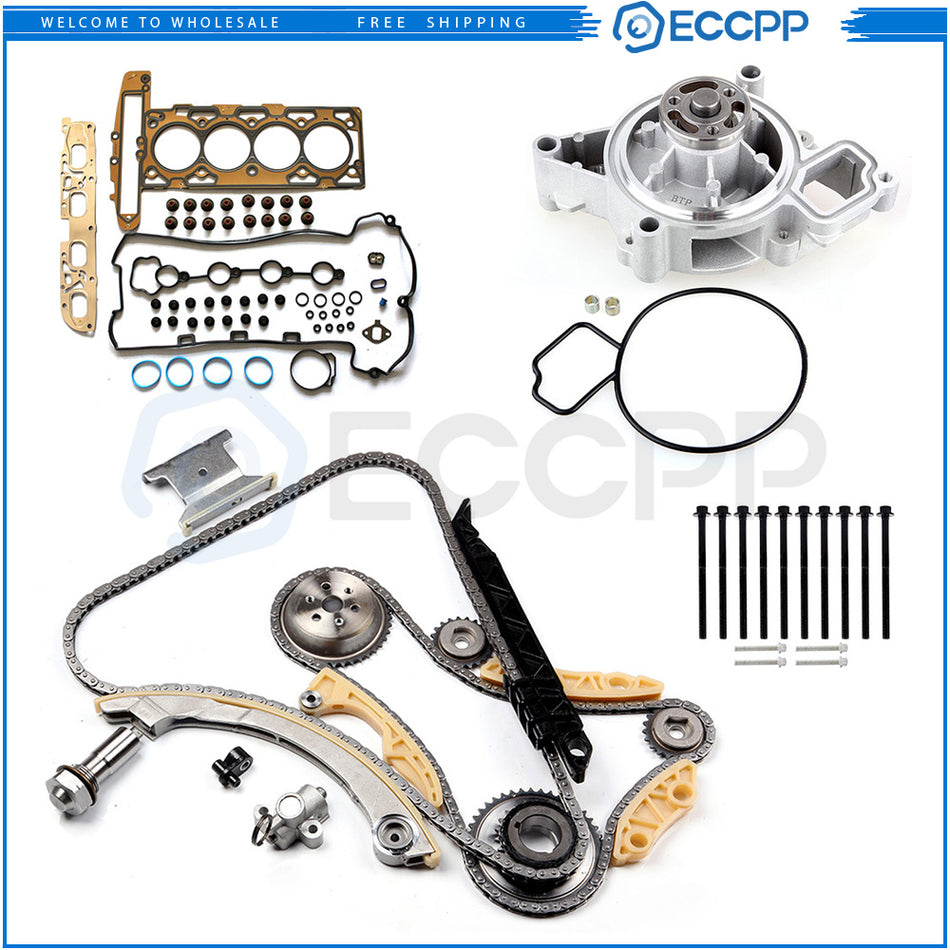 Head Gasket Bolts Set Timing Chain Kit Water Pump Fits 07-09 Saturn Sky 2.4L 839983
