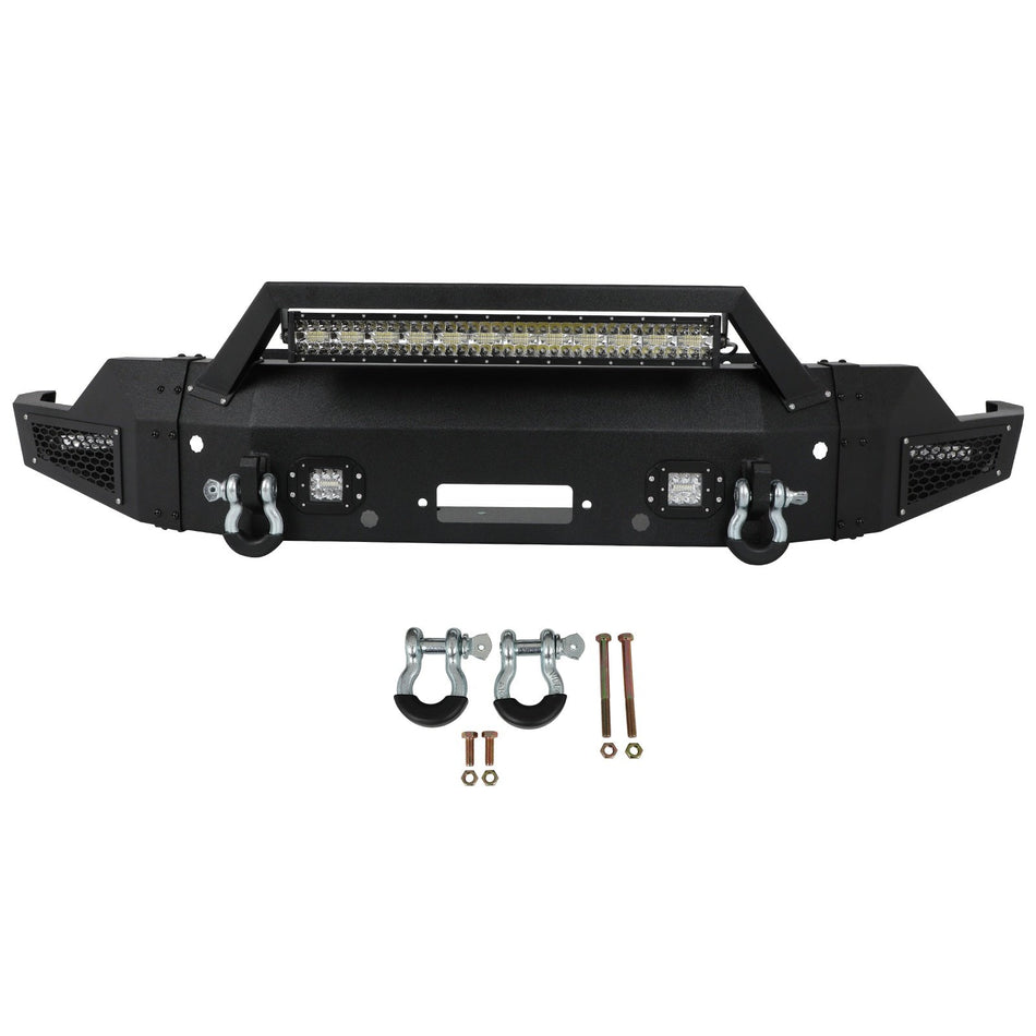 Front For 2019-2022 GMC Sierra 1500 Bumper Steel W/Winch Plate & LED Lights