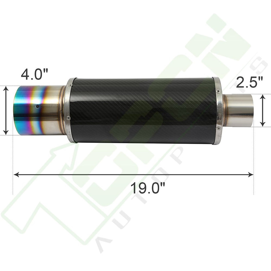 Universal 4inch N1 Green Burnt Tip Carbon Fiber Wrap Exhaust Muffler 2.5inch Inlet