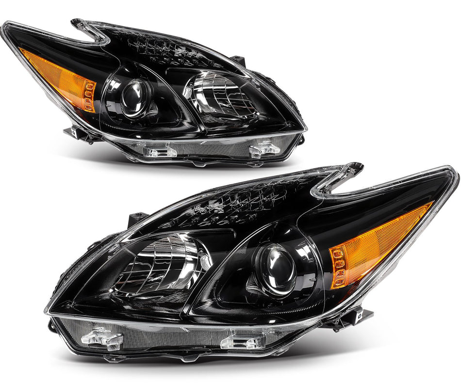 Fits 2010-2011 Toyota Prius 1.5L Black w/Projector Headlights Assembly Pair