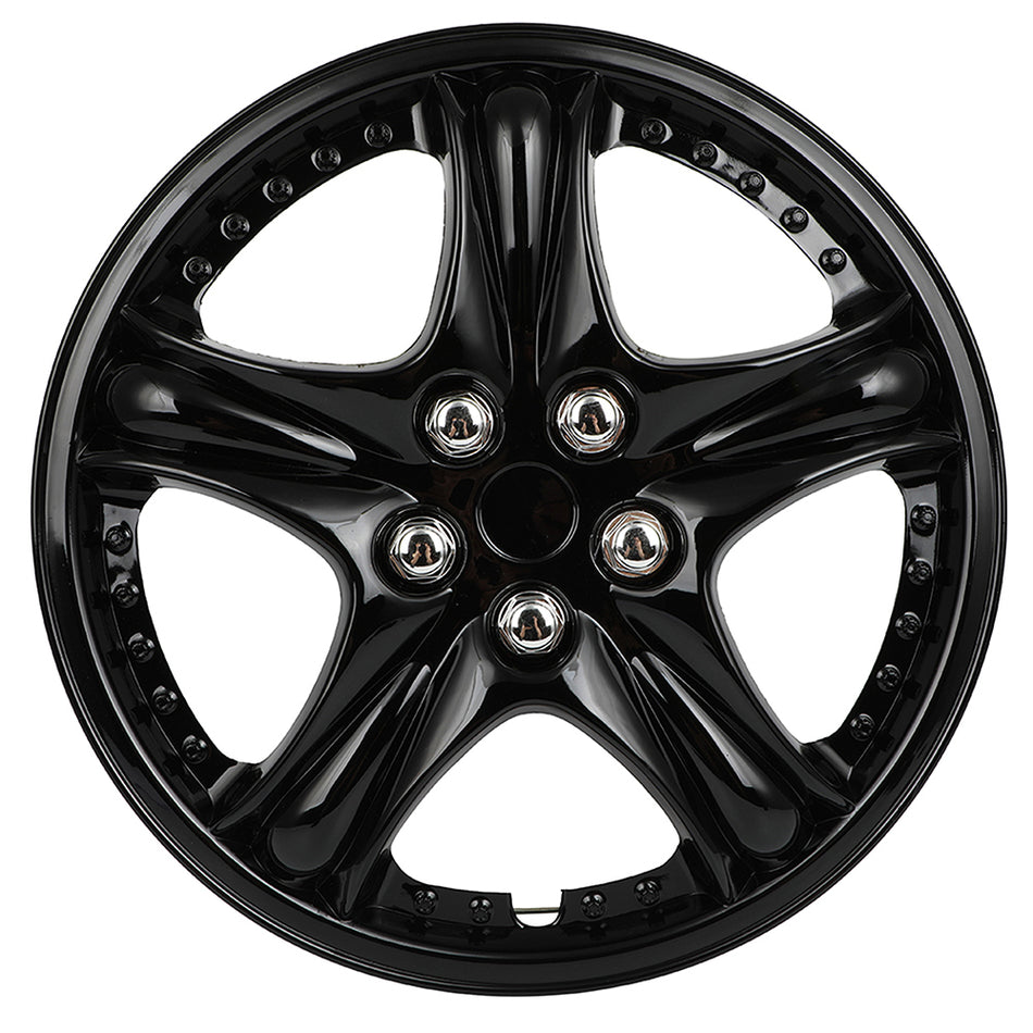4 Set 14 Inch Wheel Hub Caps Black Snap On For R14 Tire & Rim Wheel Covers Kit