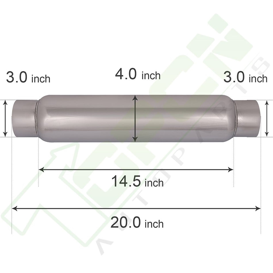 3inch Inlet - Outlet- Exhaust Muffler Upgrade Oval Stainless Steel Long-20inch In