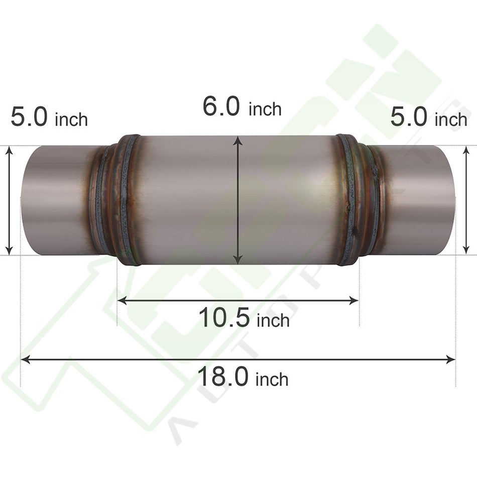 5inch Inlet - Outlet- Exhaust Muffler Upgrade Oval Stainless Steel Long-18inch In