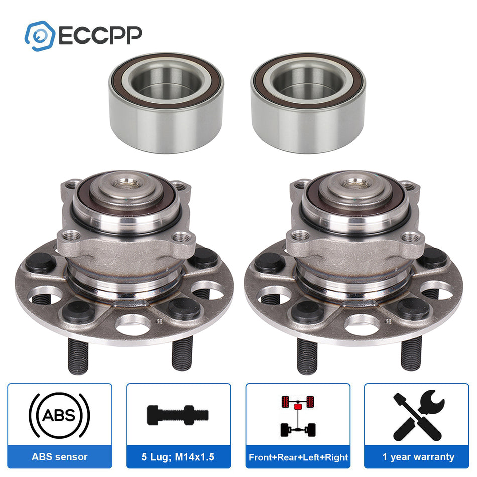 For Acura Tl 2009-2014 FWD 2 X Front Wheel Bearing + 2 X Rear Wheel Bearing Hub