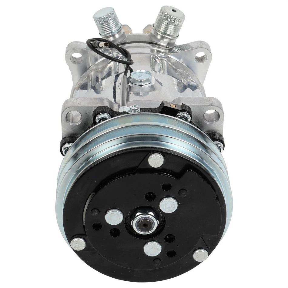 A/C Compressor w/ 2-Groove Pulley for Sanden 508 Style V-Belt Chrome Black