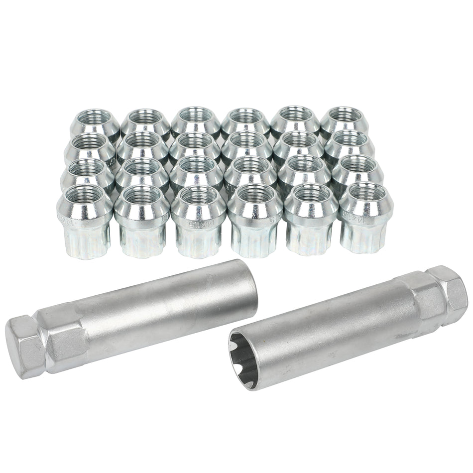 24X Chrome M14x1.5 Spline Tuner Open End Lug Nuts with 2 Keys Fits For Chevrolet