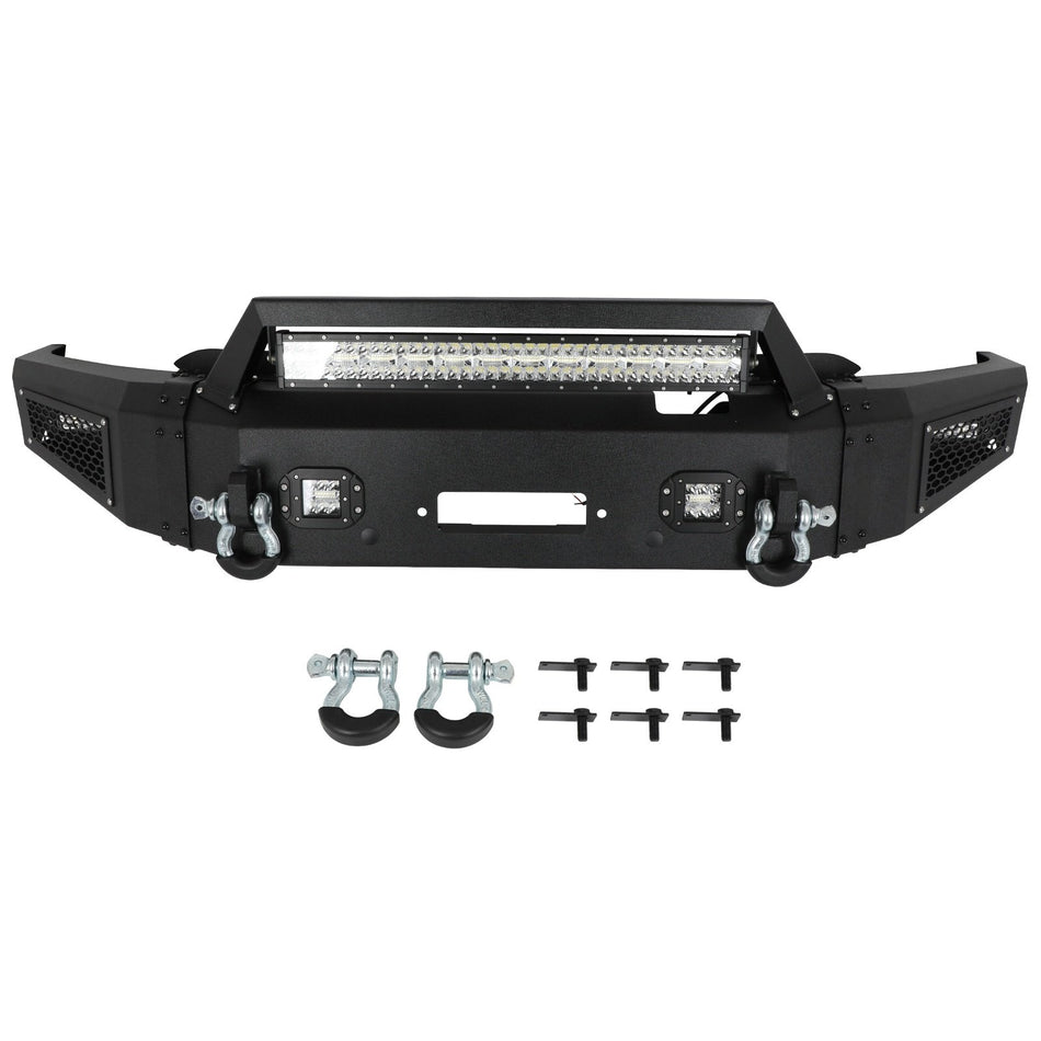 Front For 2021-2023 Ford F150 Bumper Black Steel W /Winch Plate & LED Lights