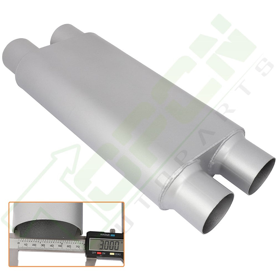 3inch Dual Inlet- Dual Tip Outlet Chamber Muffler Aluminized Steel Long-23inch In