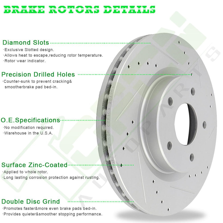 Front Ceramic Brake Pads and Rotors Disc For 2007 2008 -2016 GMC Acadia Slotted