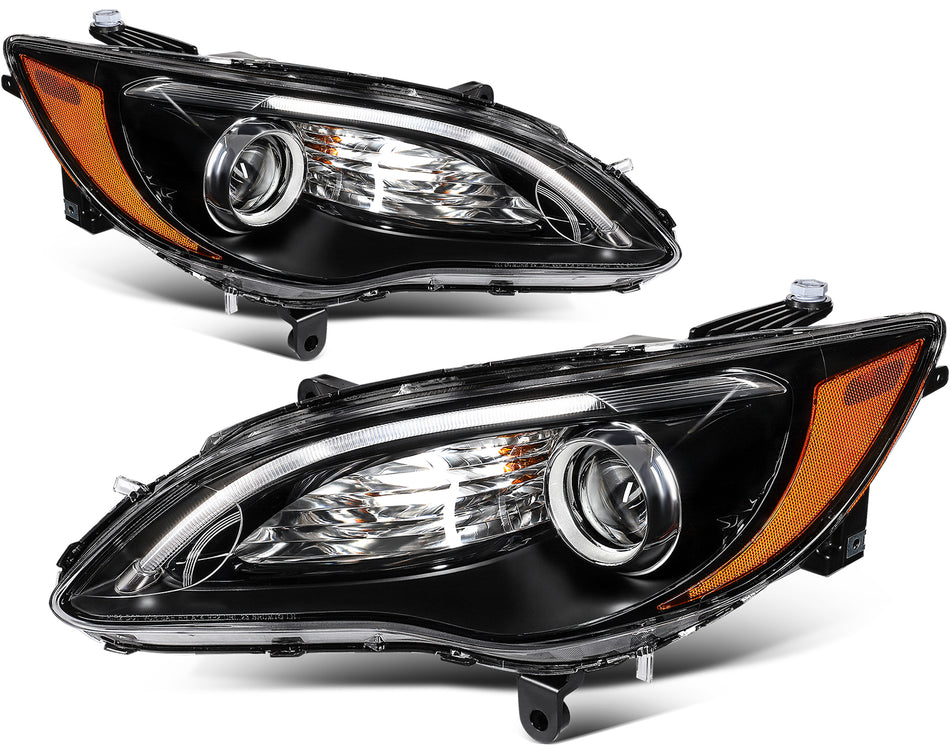 Fits 2011-2014 Chrysler 200 2.4L 3.6L Black w/Projector Headlights Assembly Pair
