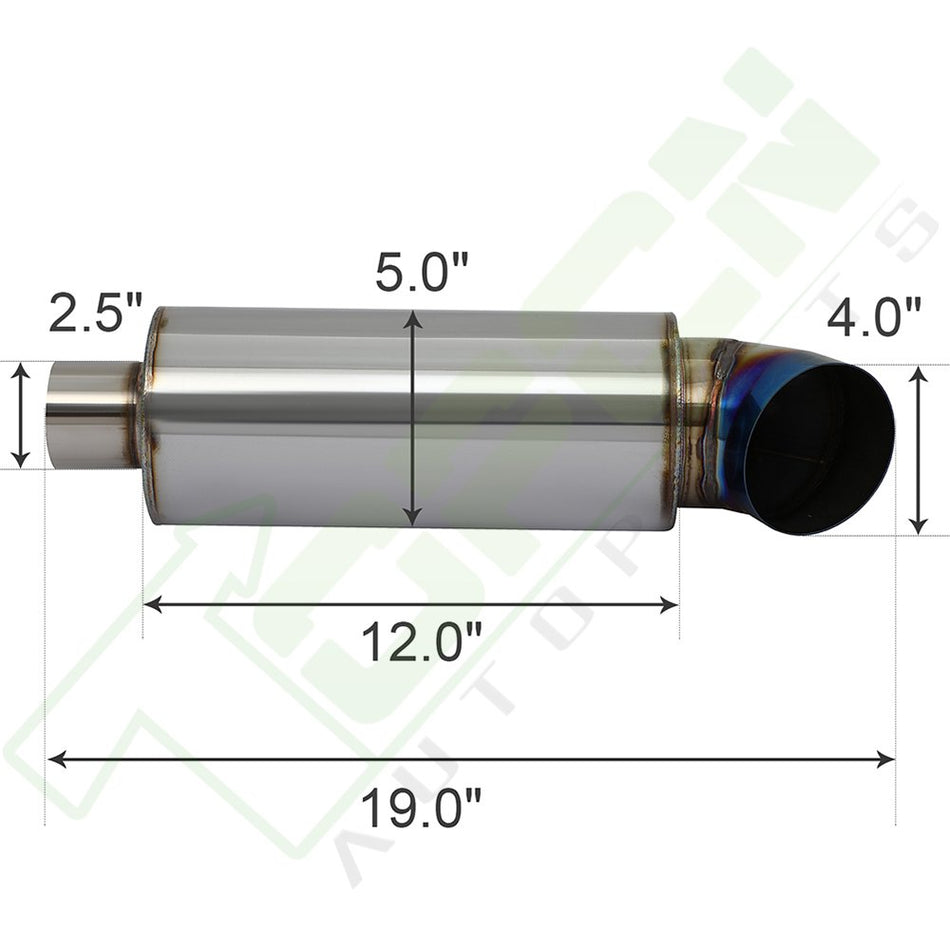 4inch Cutter Knife Style Rainbow Tip Stainless Weld-On Exhaust Muffler 2.5inch Inlet