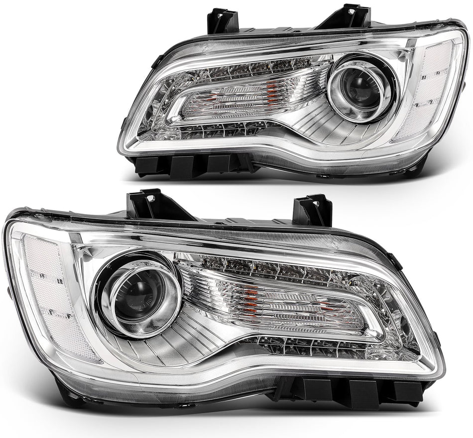 For 2015-2023 Chrysler 300 Chrome Housing Projector Headlights Assembly Pair