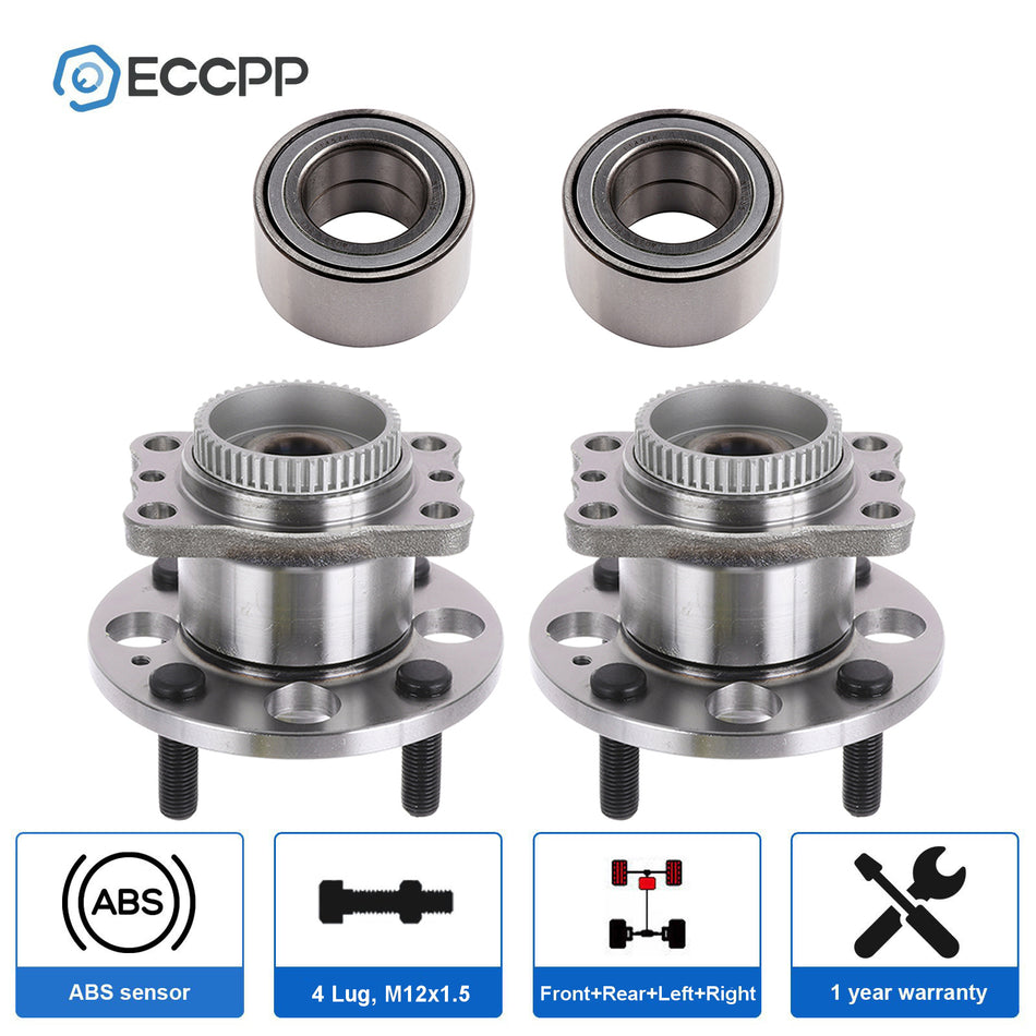 4 Front Rear Wheel Bearing & Wheel Hub Bearing For Hyundai Accent 2012-2017 SE
