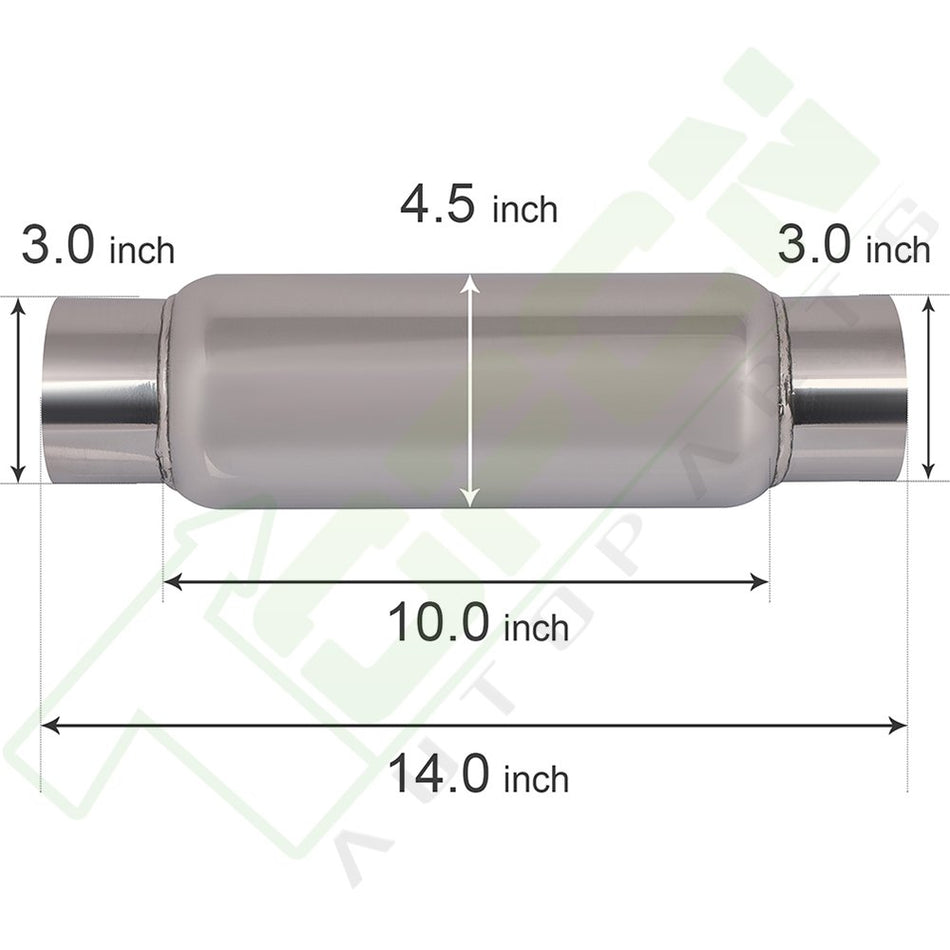 3inch Inlet - Outlet- Exhaust Muffler Upgrade Oval Stainless Steel Long-14inch In