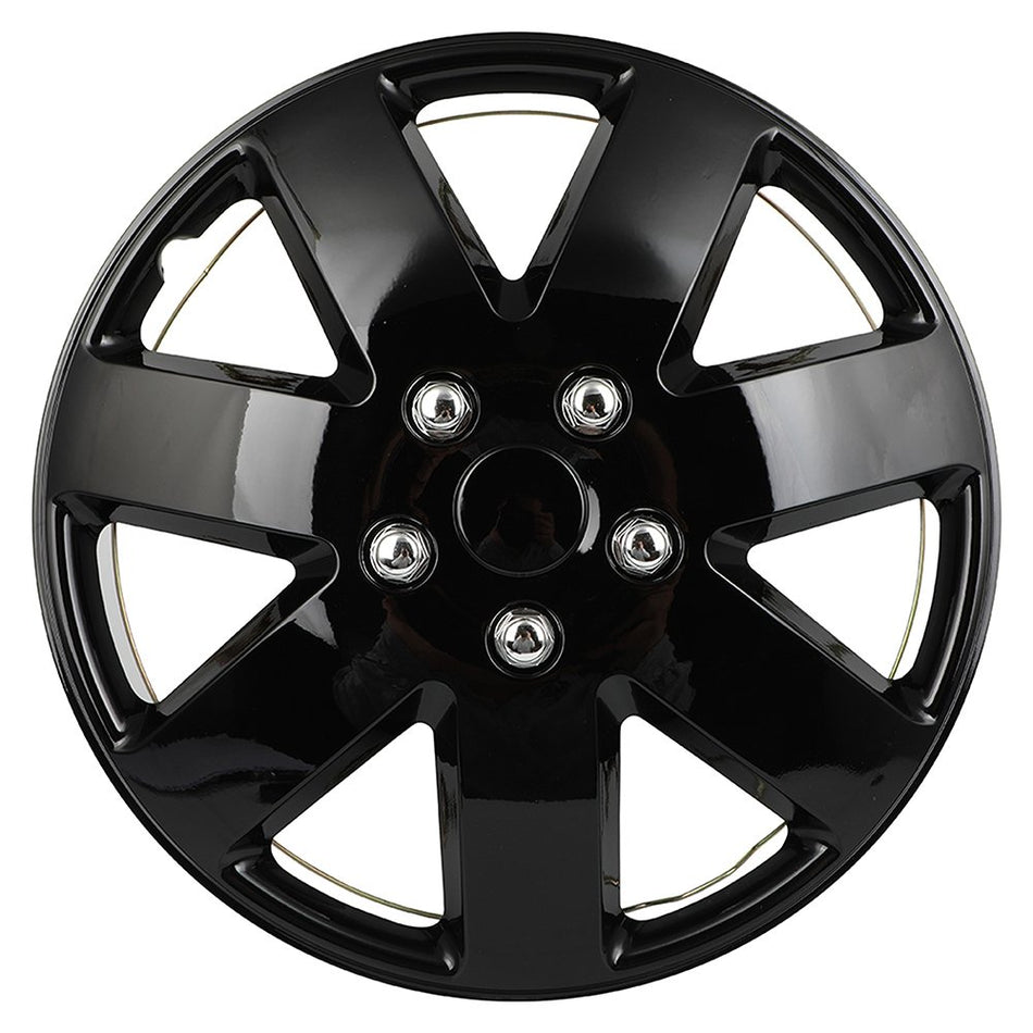 4 Set 16 Inch Wheel Hub Caps Black Snap On For R16 Tire & Rim Wheel Covers Kit