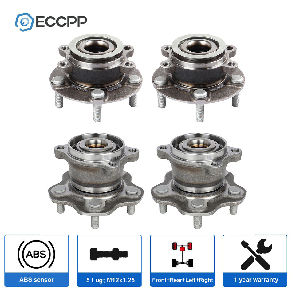 4 X Front Rear Wheel Bearing Hub For Nissan Rogue 2008 2009 2010 2011-2013 AWD