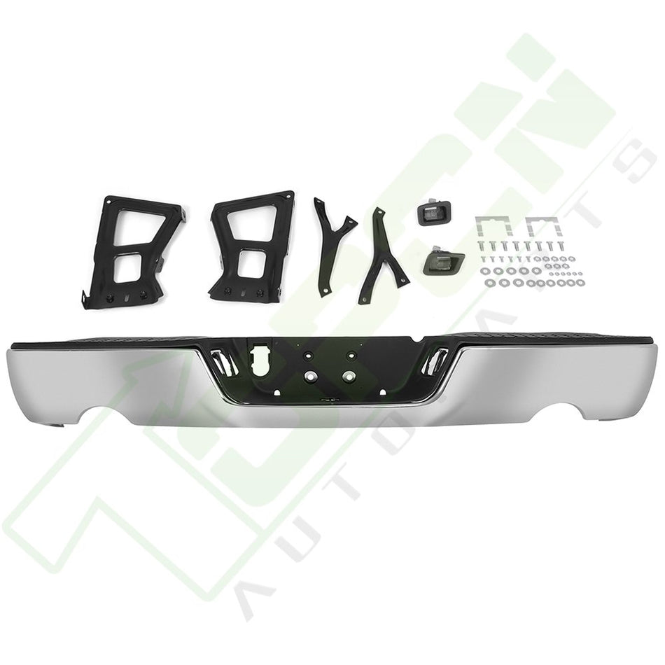 Chrome Rear Bumper Dual Exhaust for 2009-2018 Dodge Ram 1500 Pickup w/ Park Ast