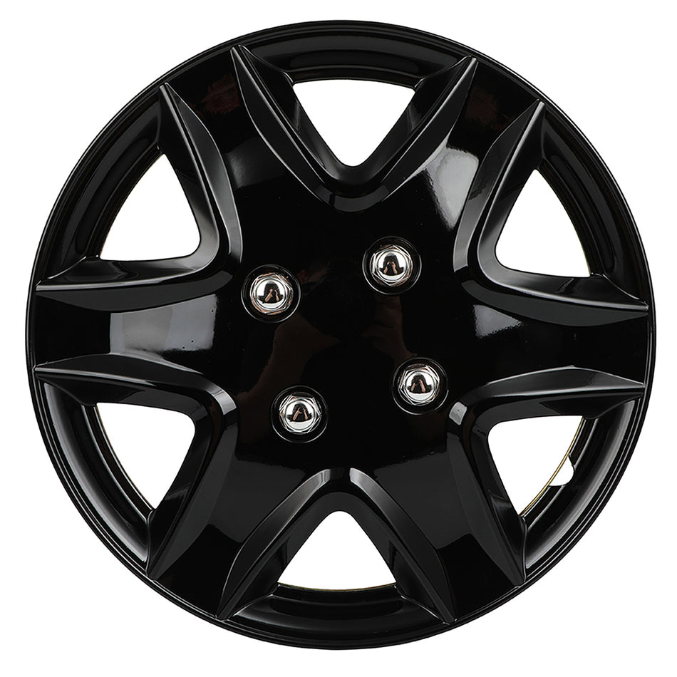4 Set 14 Inch Wheel Hub Caps Black Snap On For R14 Tire & Rim Wheel Covers Kit