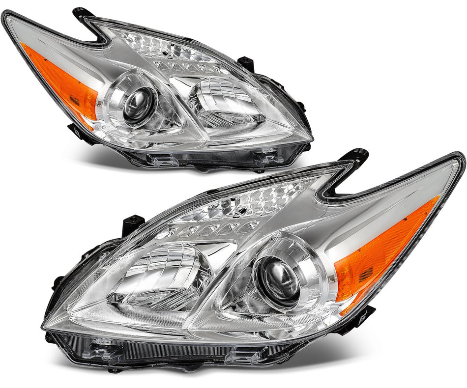 Fits 2010-2011 Toyota Prius Base 1.8L Projector Chrome Headlights Assembly Pair