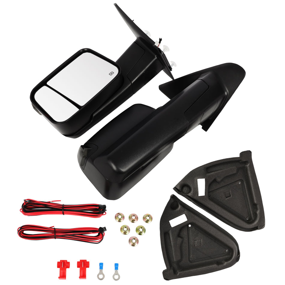 Pair Tow Mirrors Power Heated Turn Signal for 2002-2008 Dodge Ram 1500 2500 3500