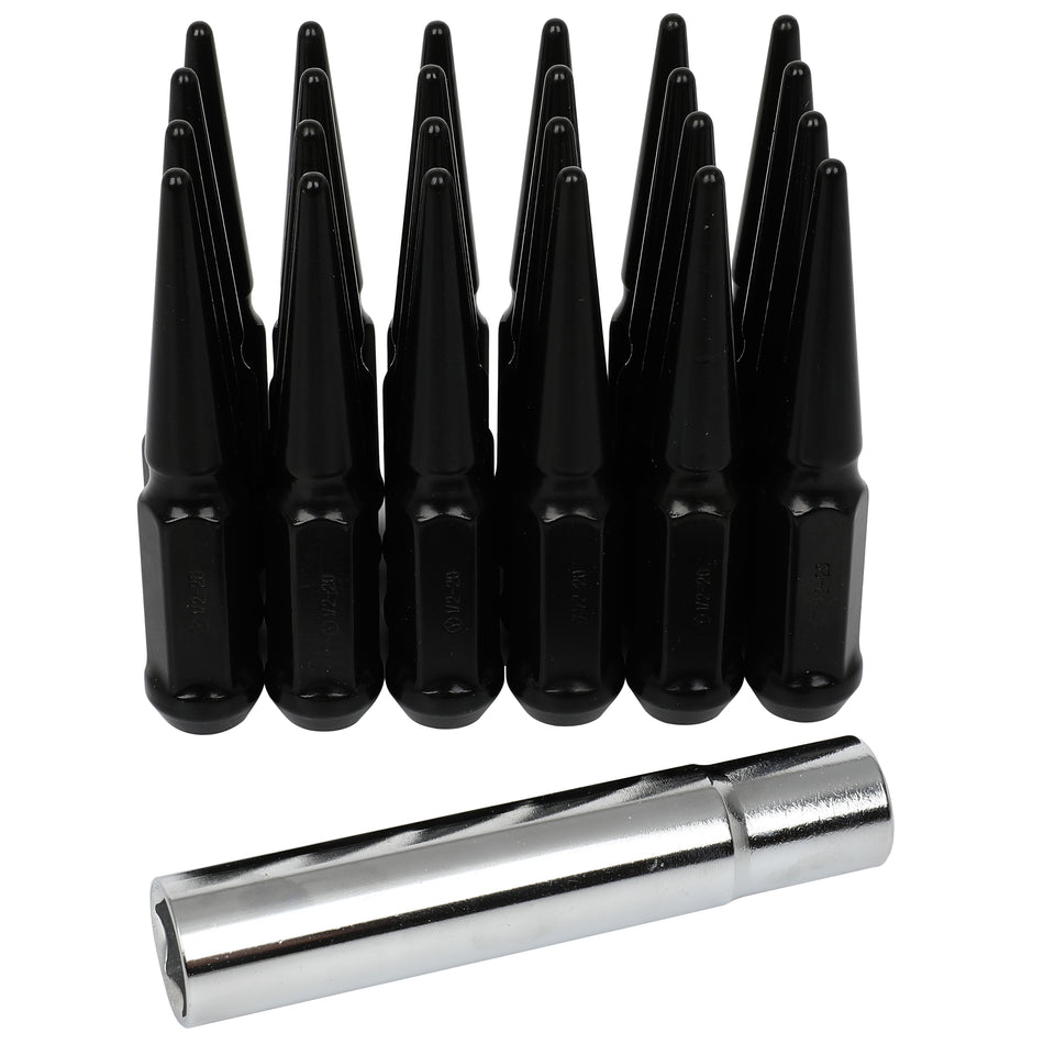 24Pc 4.33inch Tall Black 1/2-20 Spike Lug Nut with Key Fits Dodge Dakota Durango Viper