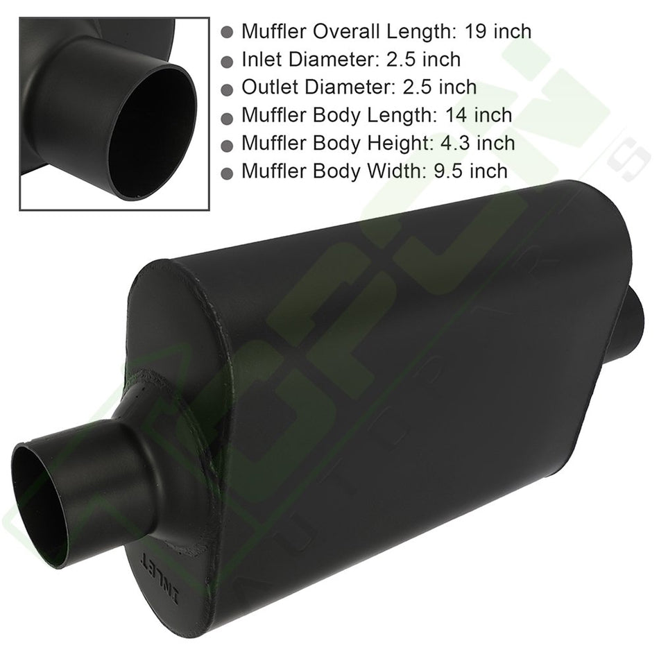 2.5inch Center Inlet- Outlet Exhaust Chamber Muffler Aluminized Steel Long-19inch In