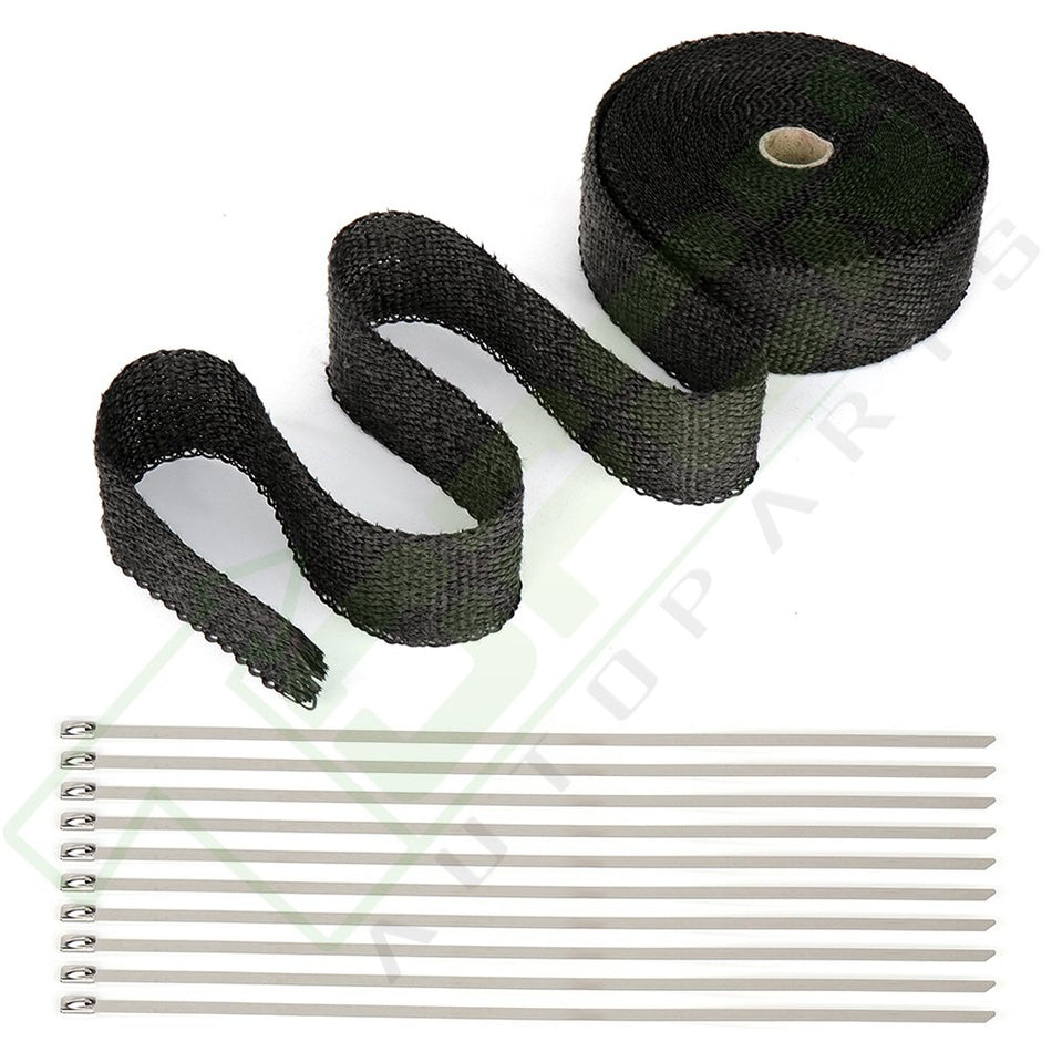 2inch 50Ft Roll Fiberglass Exhaust Header Pipe Heat Wrap Tape Black with10 Ties Kit