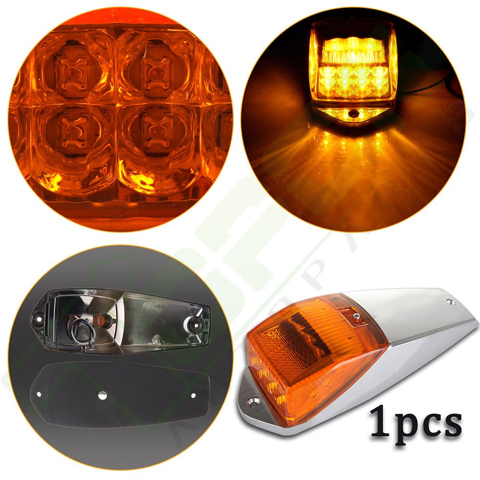1x Amber Chrome 17 LED Cab Marker Light for Peterbilt Kenworth Freightliner Mack