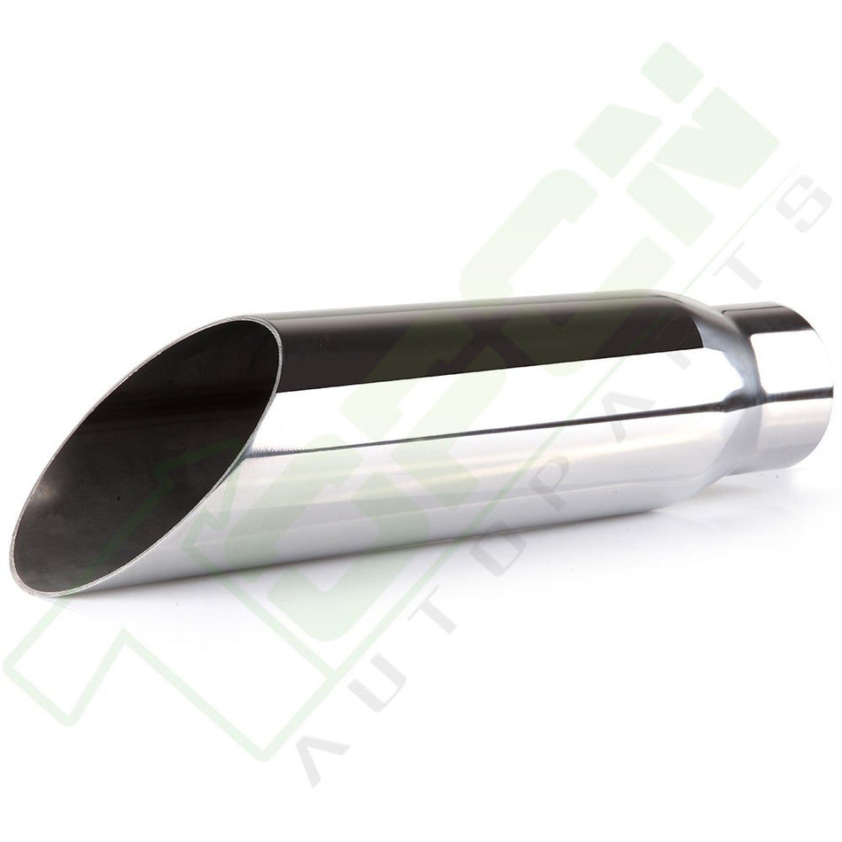 2.25inch Inlet Exhaust Tip 3inch Outlet - 12inch Long Stainless Steel Angle Cut