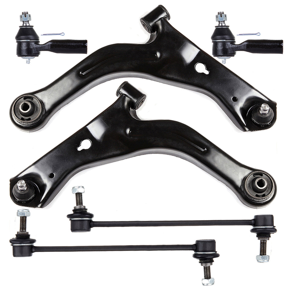 6PC Front Lower Control Arms Tie Rods For 2001-2004 Ford Escape & Mazda Tribute