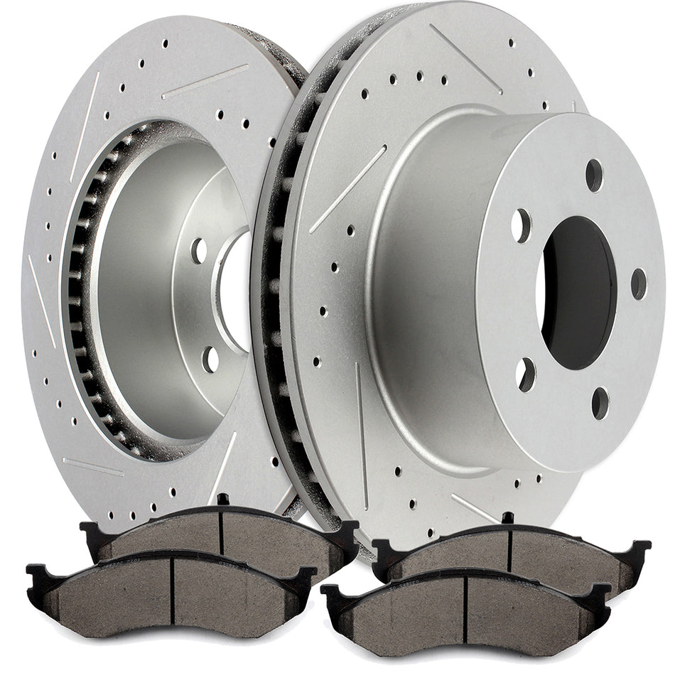 Front Ceramic Brake Pads & Rotors For 97-99 Jeep Wrangler 95-98 Jeep Grand Cherokee