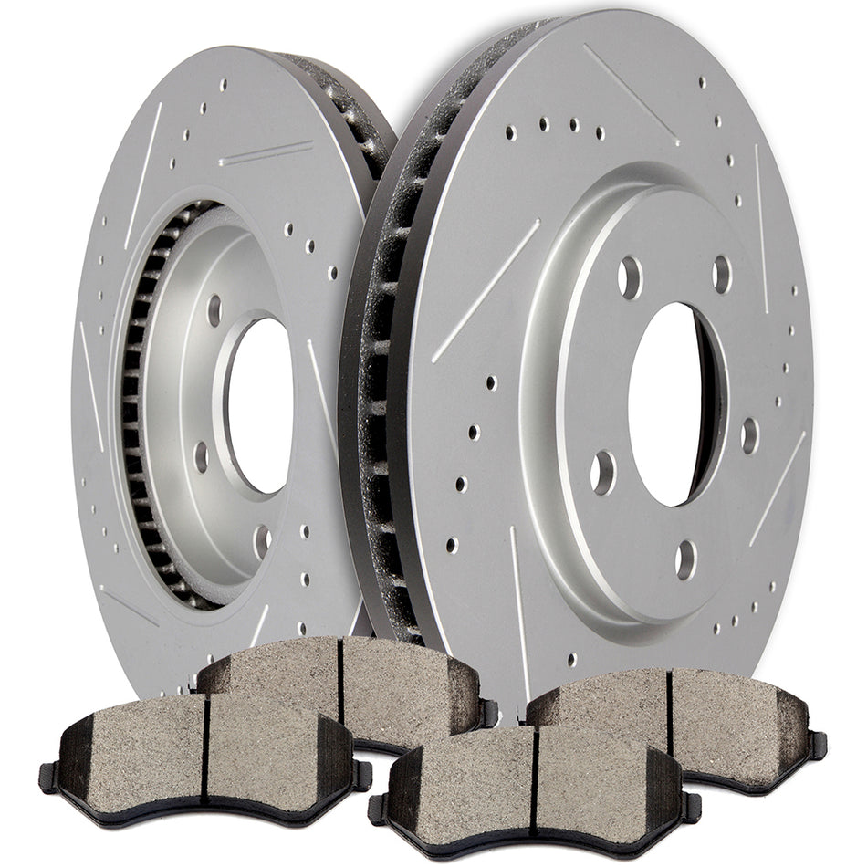 Brake Discs Rotors Ceramic Pads Front Drilled 01-06 Dodge Grand Caravan 03-07 Chrysler Town & Country