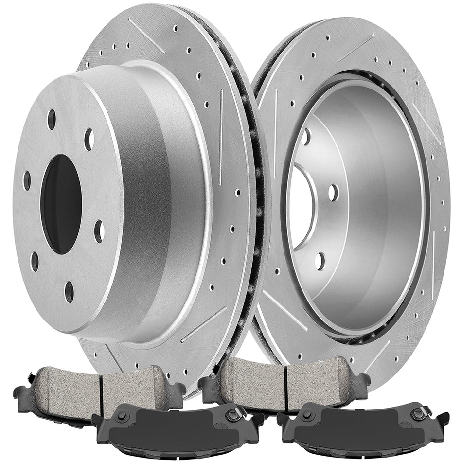 Brake Rotors Ceramic Pads For 03-05 Chevrolet Astro 99-06 Chevrolet Silverado 1500 Rear 323.8 mm 6 Pcs