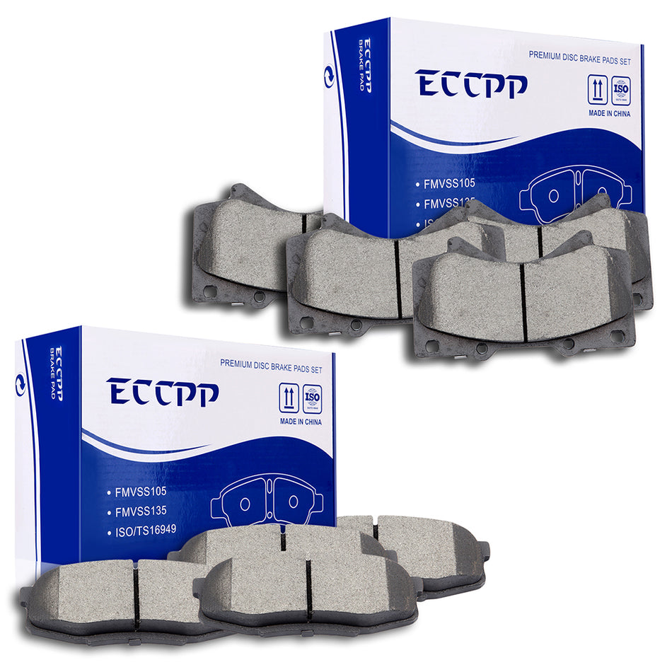 Front Rear Ceramic Brake Pads For 07-17 Toyota Tundra 08-17 Toyota Sequoia 8pcs