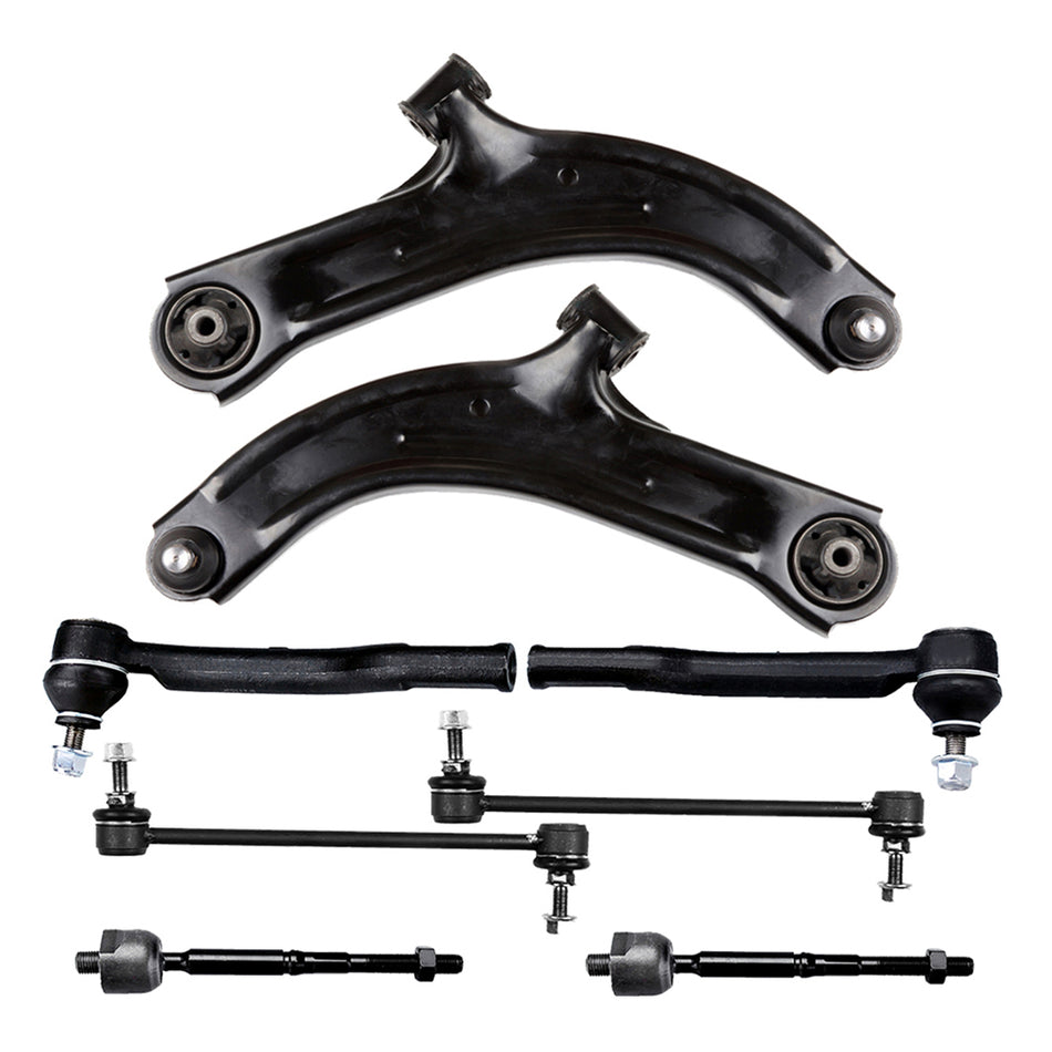 For 2007-2011 Nissan Versa 8PCS Front Lower Control Arms Sway Bars Tie Rod Links