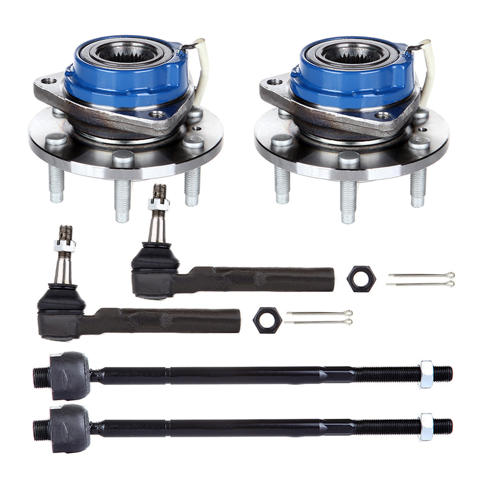 6pc Front Wheel Hub & Bearing Assembly ABS Outer Inner Tie Rods For Buick Chevy