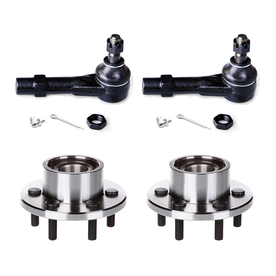 4PCS Front Wheel Hub & Bearing Outer Tie Rods Kit For Dodge Durango Dakota