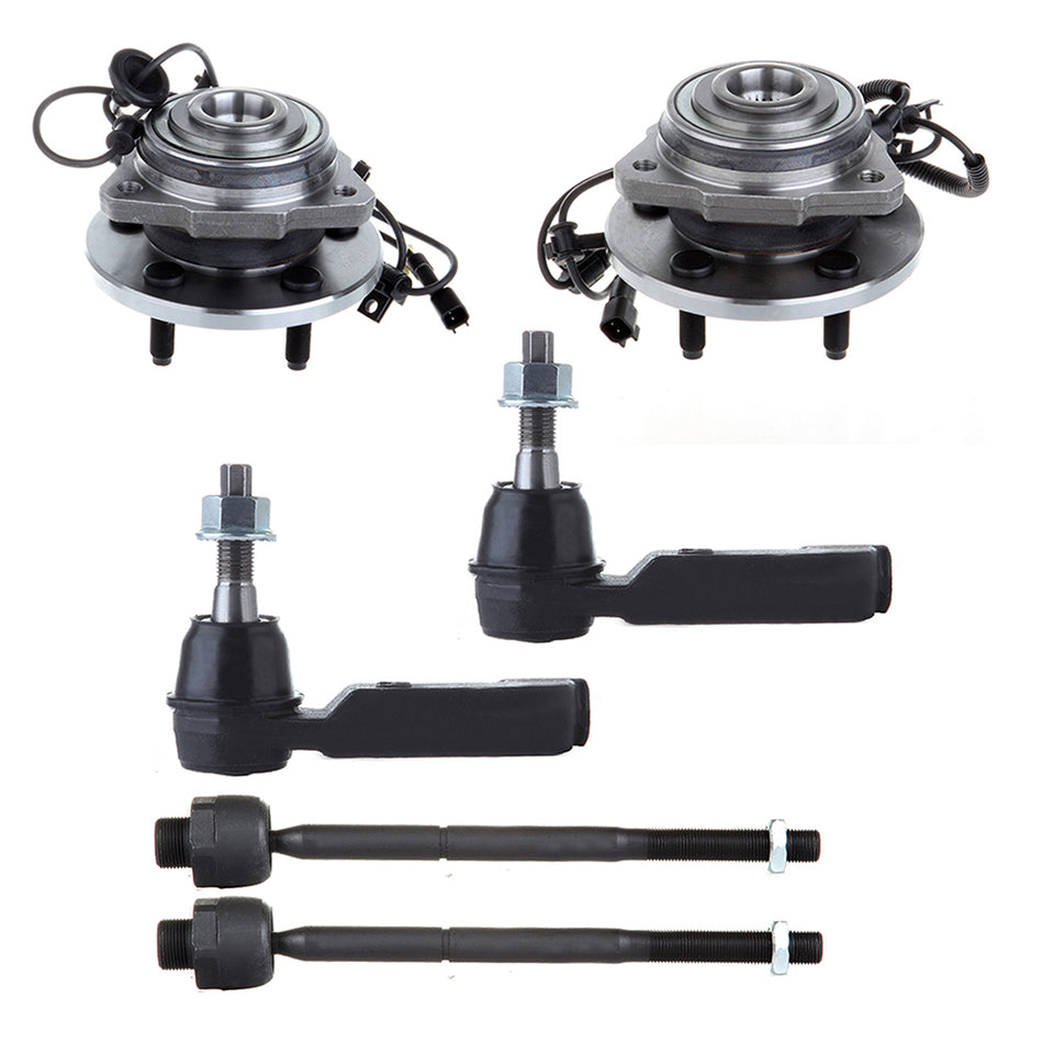2002-2004 Jeep Liberty Front Tie Rod End Kit & Wheel Hub Bearing 6Pcs
