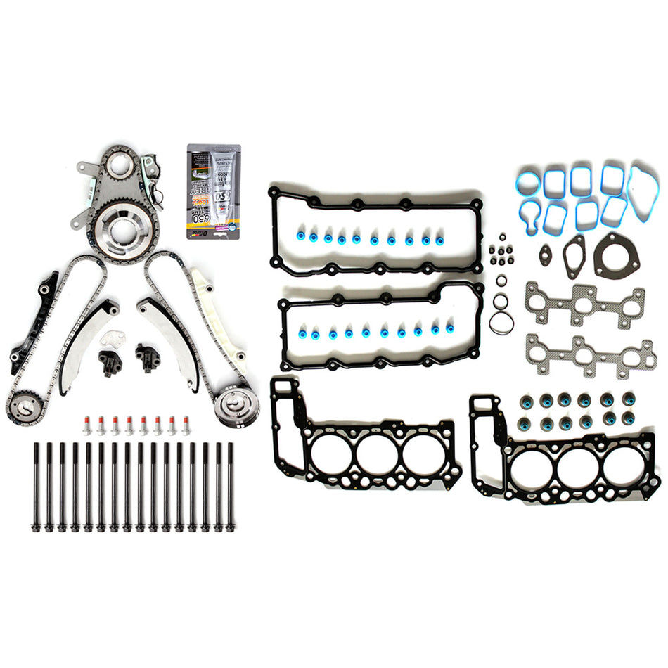 Timing Chain Kit For 3.7L 02-03 Dodge Ram 1500 Jeep Liberty With Head Bolts Gasket Set ( TK1105 )