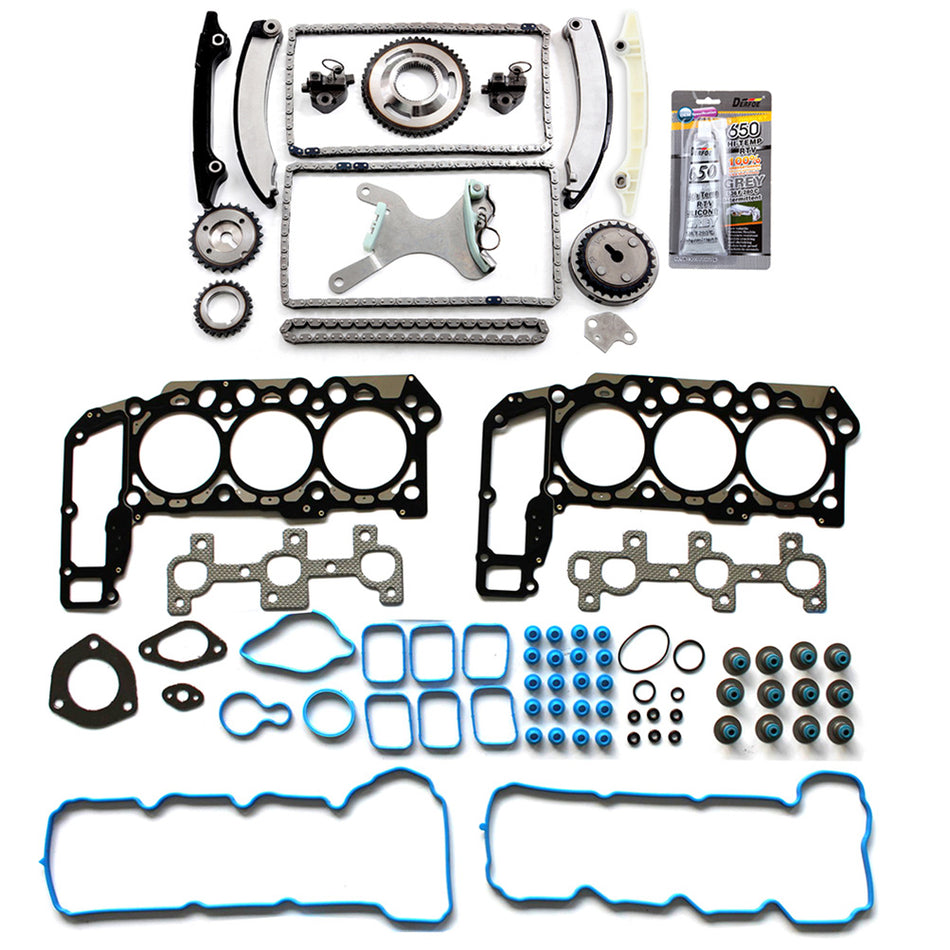 Head Gasket Set W/ Timing Chain Kit For 06-10 Jeep Commander 11-12 Ram 1500 3.7L V6 ( TKMI037L )