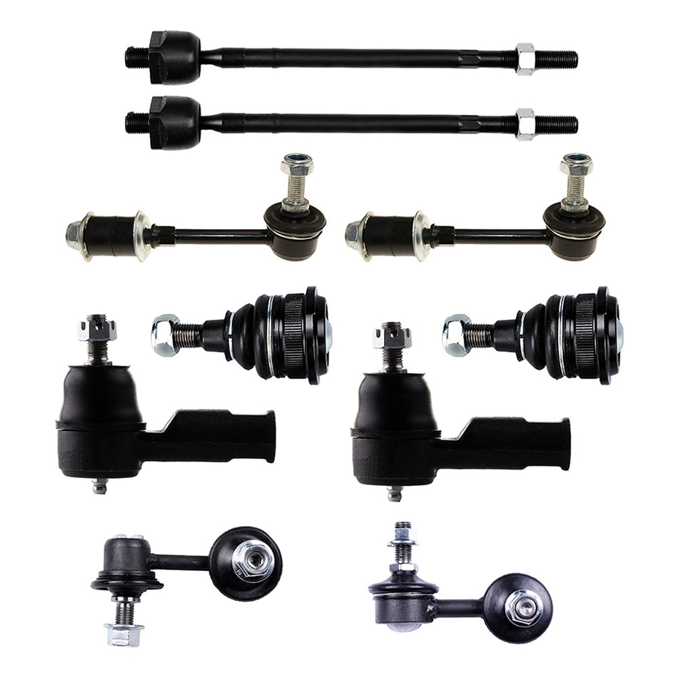 10pcs Front & Rear Sway Bars Tie Rods Lower Ball Joints Kit For Hyundai Accent