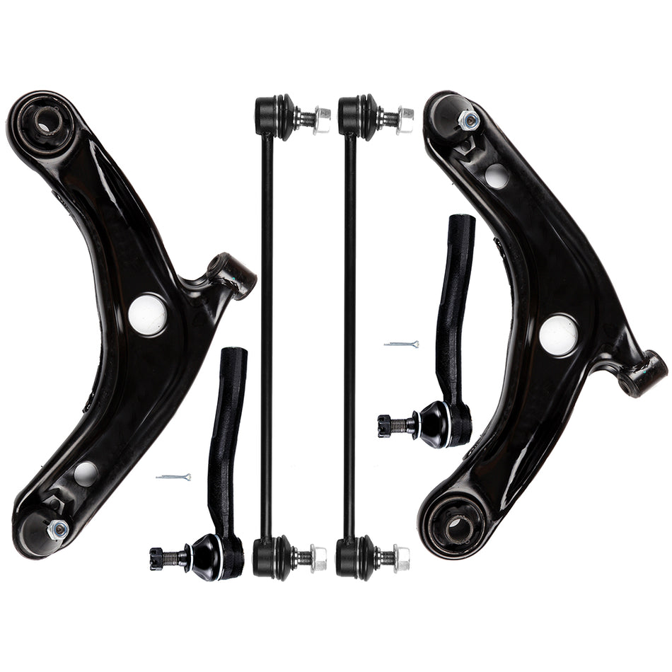 For 2007-2014 Toyota Yaris 6Pcs Front Lower Control Arms Sway Bars Tie Rod Links