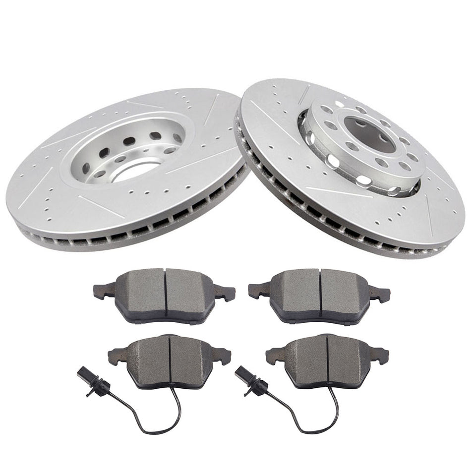Front Drill &Slot Brake Rotors Ceramic Pads For 1999-2004 Audi A4 1998-2001 A6