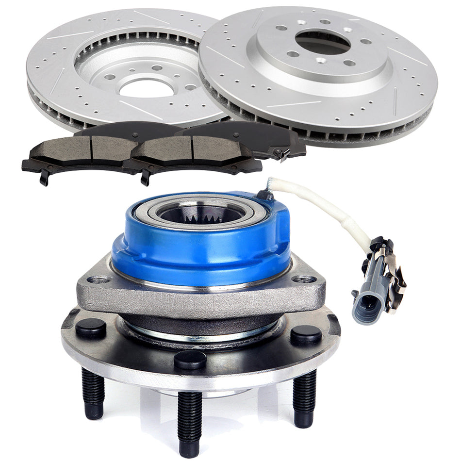 Front Brake Rotors And Hub Bearings Ceramic Pads 06-11 Buick Lucerne Chevrolet Impala