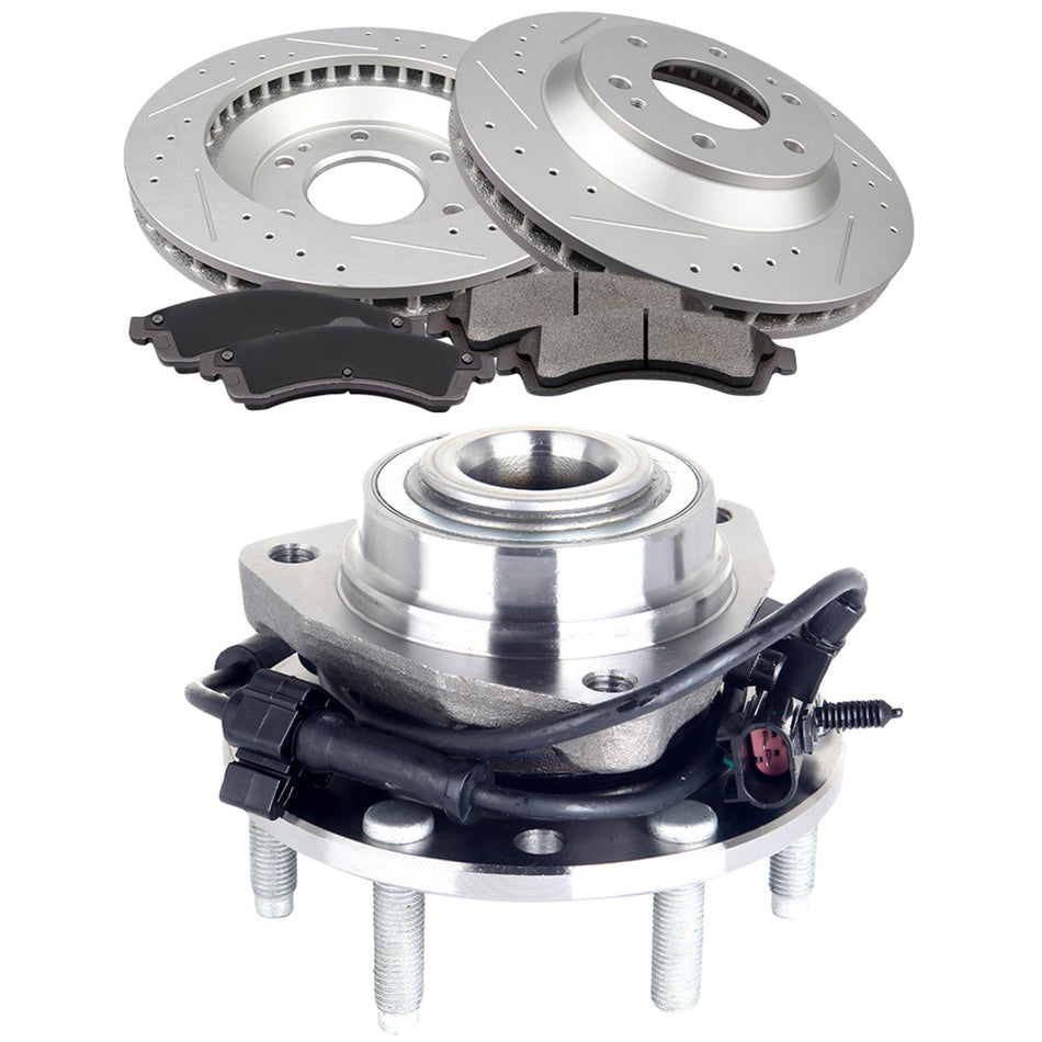 Front Brake Rotors Pads Bearings For 02-05 GMC Envoy Chevrolet Trailblazer